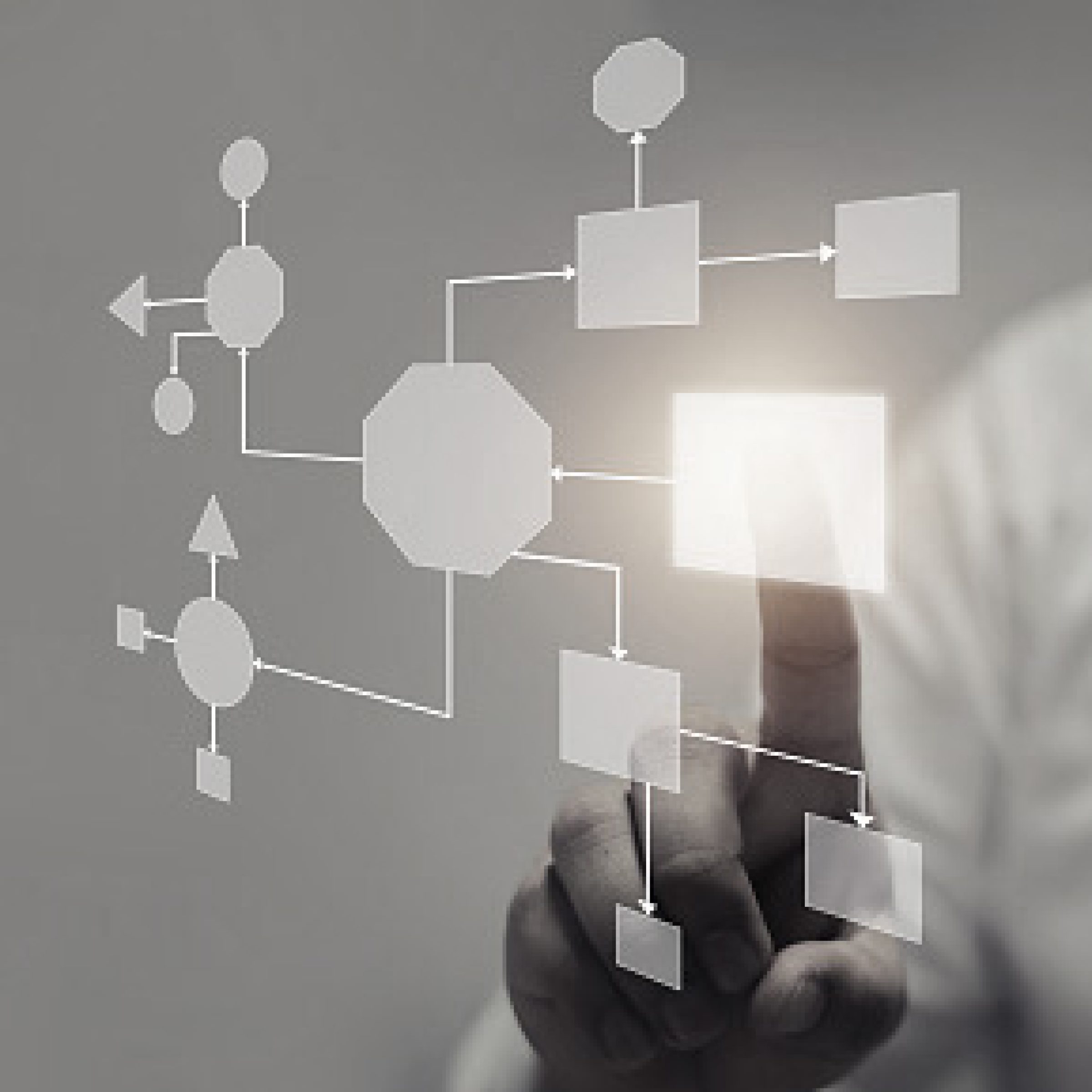 Business process and workflow automation with flowchart, businessman in background
