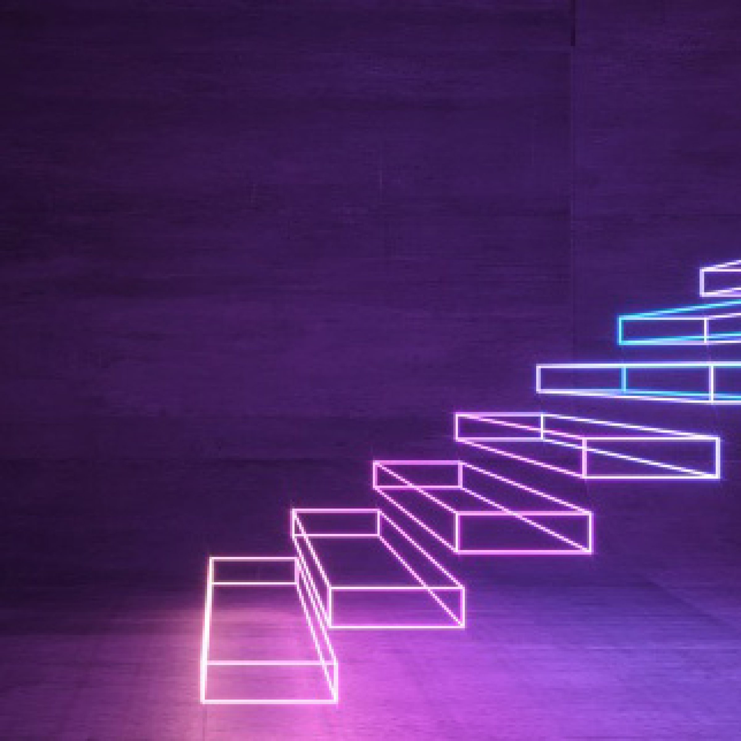 3d illustration. Abstract neon staircase laser hologram