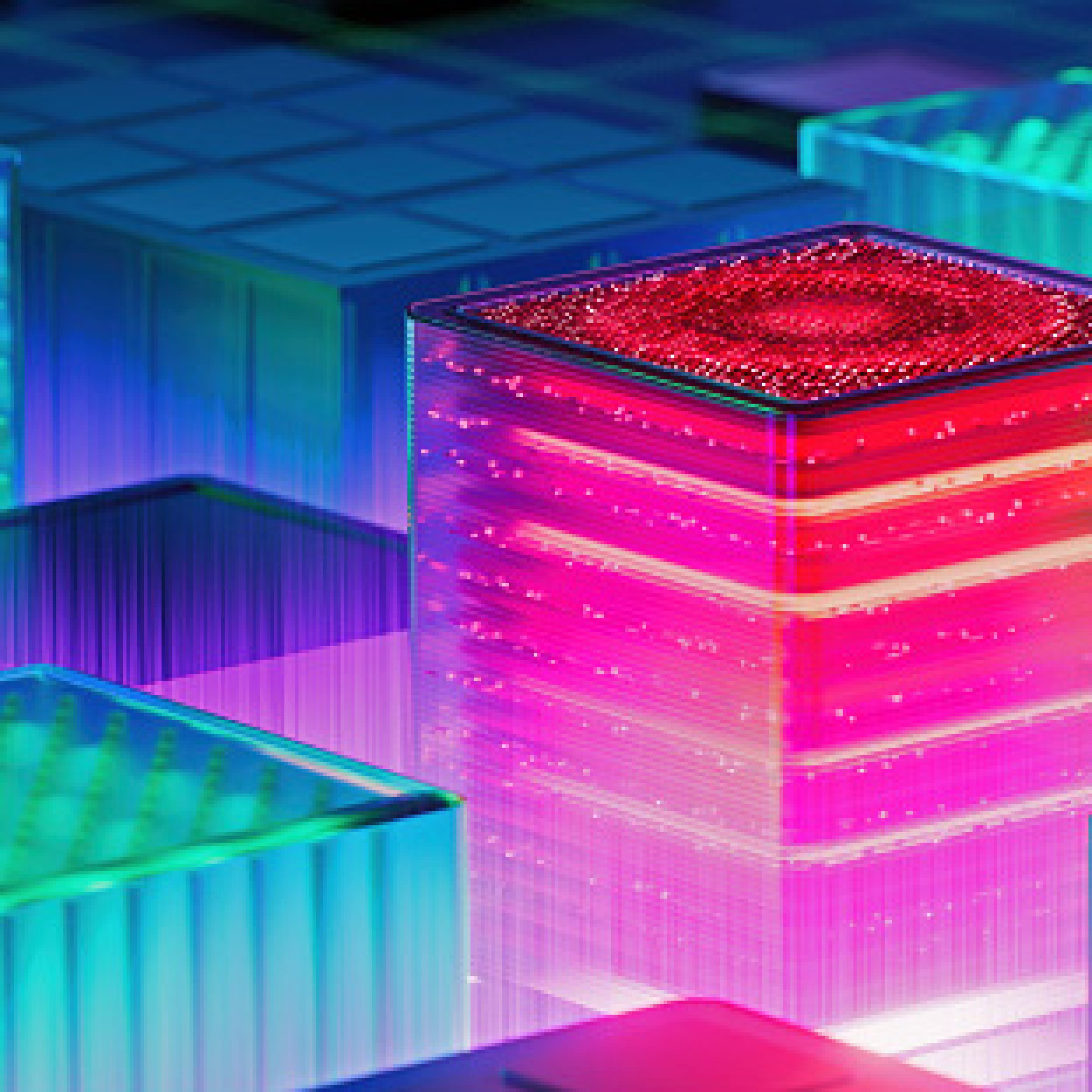 Artificial Intelligence Server Big Data storage Machine. Learning Algorithms. Cubes. Processes AI Optimization Digital Technology. 3d Illustration